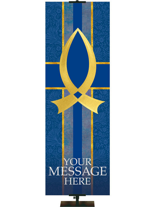 Fish Symbol Tapestries of Faith Custom Church Banner in Liturgical colors of Blue, Green, Purple, Red or White