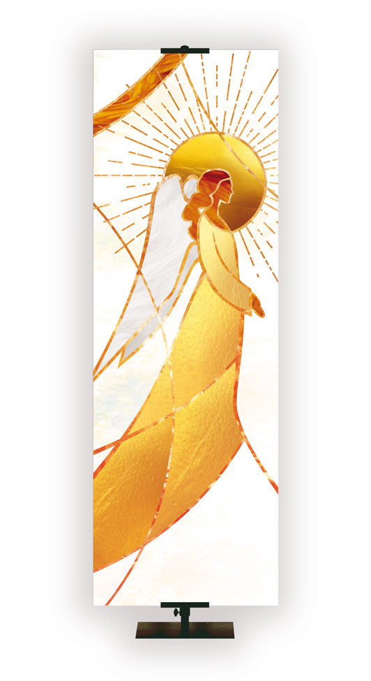 Angel Left with gold accents in White or Red Luminescent Christmas Custom Banner