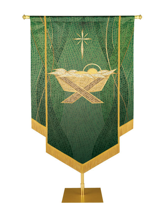 Custom Embellished Banner Christmas Mosaic Manger Left, Green