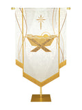 Custom Embellished Banner Christmas Mosaic Manger Left, White