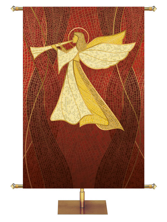 Custom Banner Angel with Trumpet in Gold facing left  Christmas Mosaic Design in Blue, Green, Red or Purple