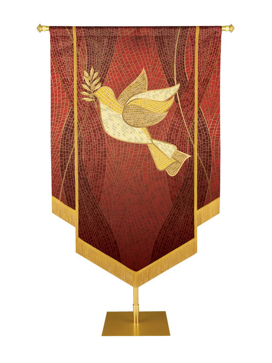 Custom Embellished Banner Christmas Mosaic Dove Left, Red