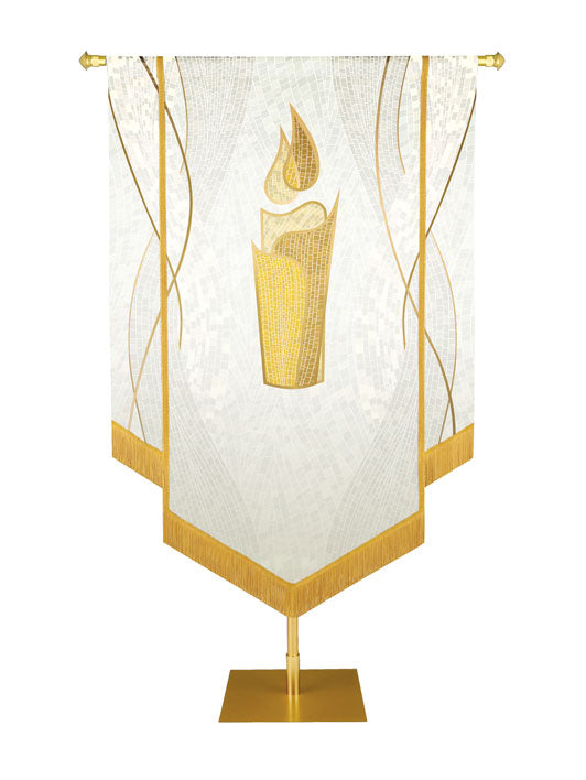 Custom Embellished Banner Christmas Mosaic Candle Left, White