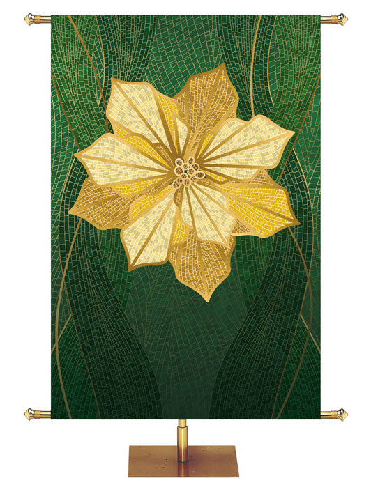 Custom Banner Poinsettia in Gold facing left Christmas Mosaic Design in Blue, Green, Red or Purple
