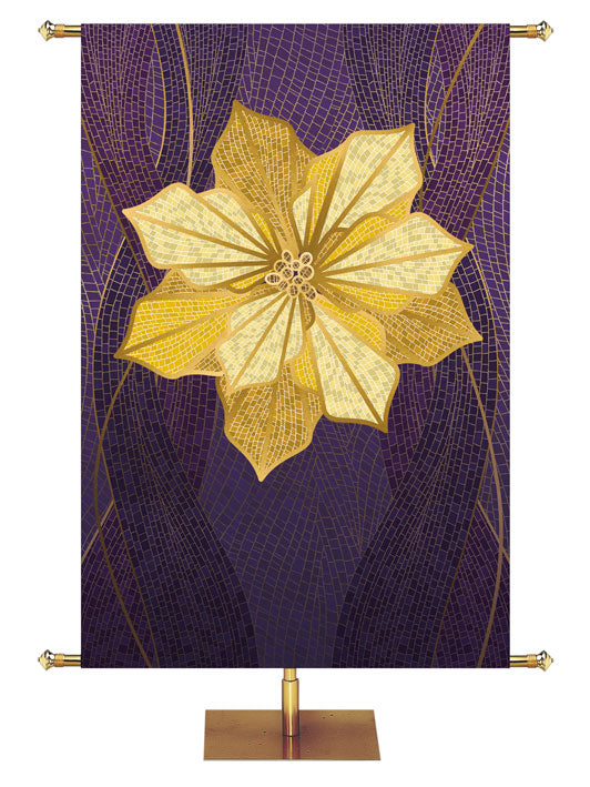 Custom Banner Poinsettia in Gold facing right Christmas Mosaic Design in Blue, Green, Red or Purple