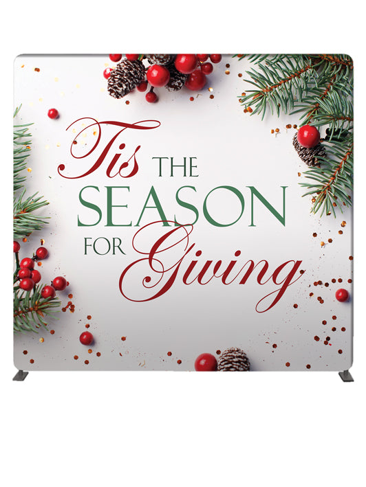 Tis The Season For Giving Christmas 8' Backdrop With Tube Display Stand