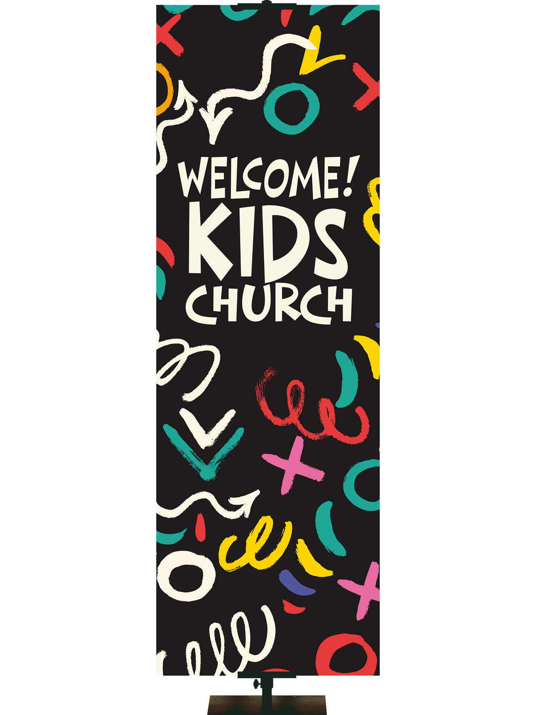 Welcome Kids Church on Banner with doodle markers
