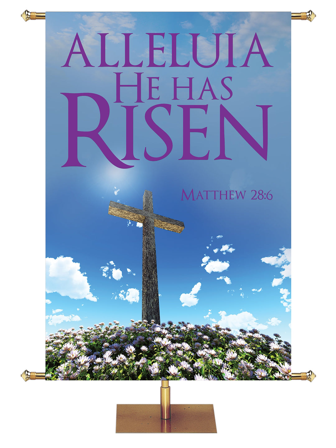 Irregular Contemporary Easter Alleluia He Has Risen (3 ft x 5 ft, Pole Hems)