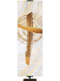 Cross Symbol in Gold on White Banner Left 2x6 Format Echoes of Easter