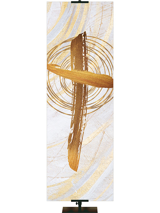 Cross Symbol in Gold on White Banner Left 2x6 Format Echoes of Easter