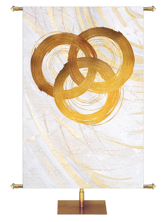 Trinity Symbol in Gold on White Banner Right Wide Format Echoes of Easter
