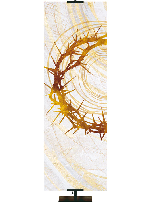 Crown of Thorns Symbol in Gold on White Banner Right 2x6 Format Echoes of Easter