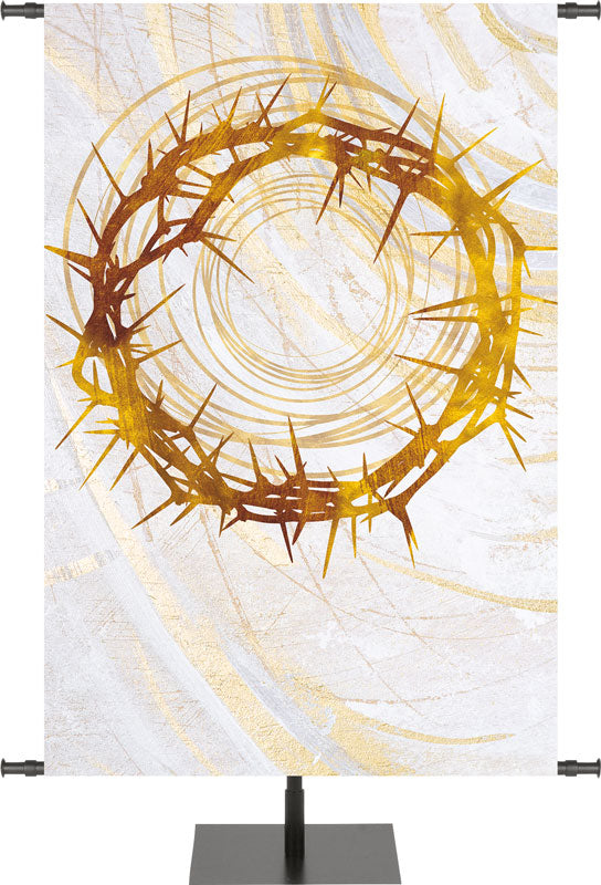 Crown of Thorns Symbol in Gold on White Banner Right Wide Format Echoes of Easter