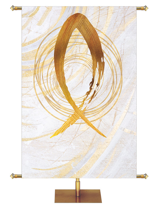 Fish Symbol in Gold on White Banner Left Wide Format Echoes of Easter