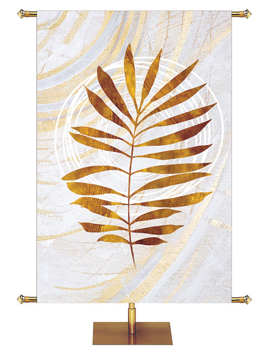 Palm Symbol in Gold on White Banner Left Wide Format Echoes of Easter