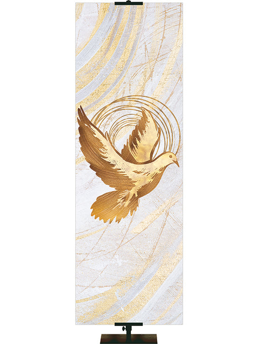 Dove Symbol in Gold on White Banner Left 2x6 Format Echoes of Easter