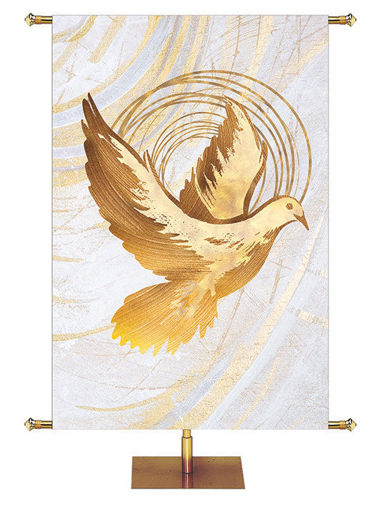Dove Symbol in Gold on White Banner Left Wide Format Echoes of Easter