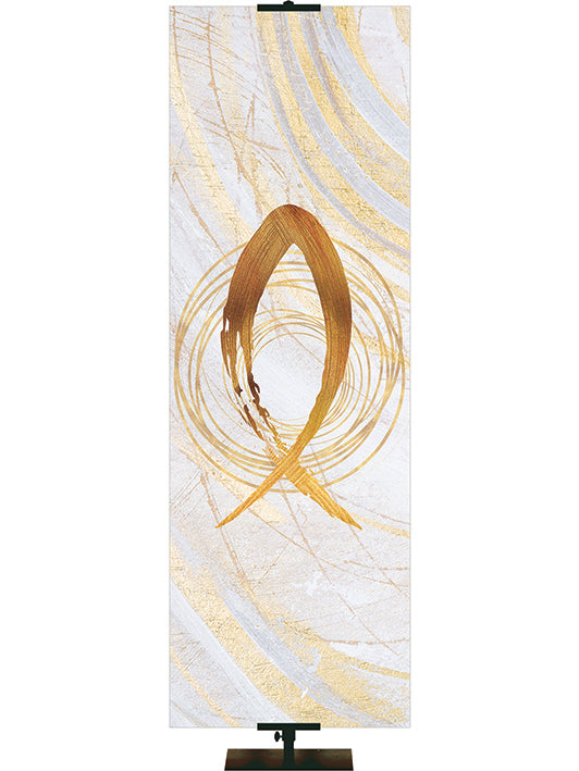 Fish Symbol in Gold on White Banner Right 2x6 Format Echoes of Easter