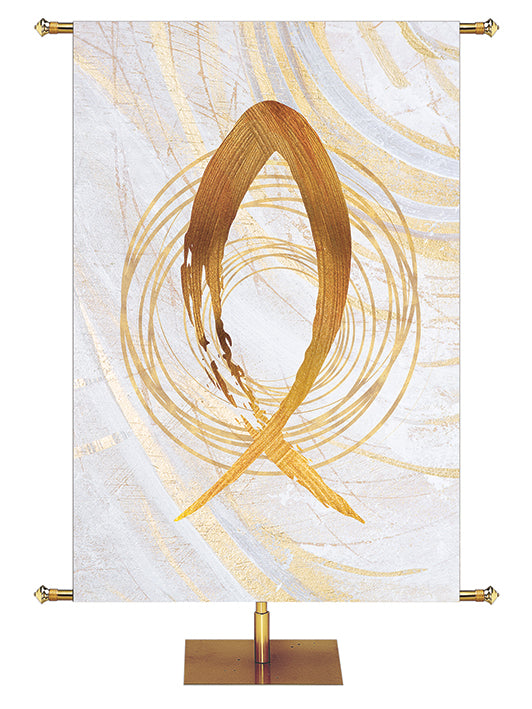Fish Symbol in Gold on White Banner Right Wide Format Echoes of Easter