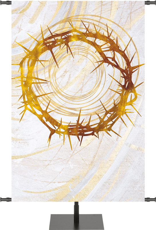 Crown of Thorns Symbol in Gold on White Banner Left Wide Format Echoes of Easter