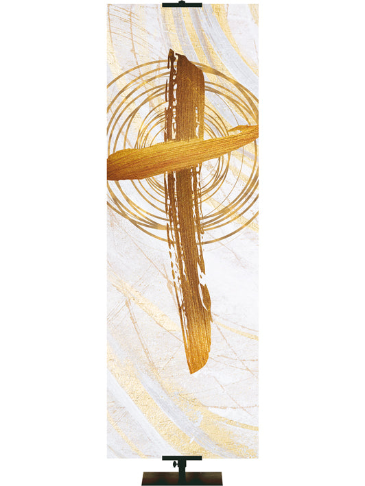 Cross Symbol in Gold on White Banner Right 2x6 Format Echoes of Easter