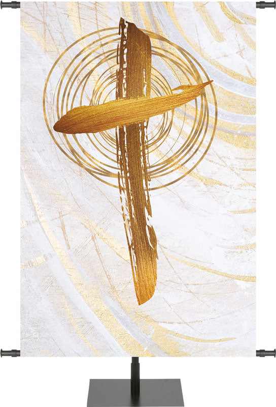 Cross Symbol in Gold on White Banner Right Wide Format Echoes of Easter
