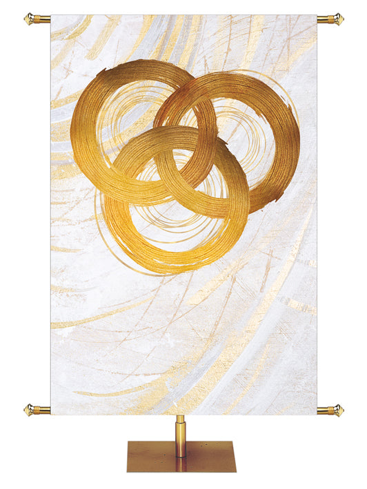 Trinity Symbol in Gold on White Banner Left Wide Format Echoes of Easter