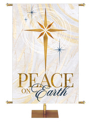 Peace On Earth Christmas Banner for Church with New Star in Gold on subtle hues of gold, blue and white