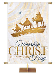 Worship Christ The Newborn King Christmas Banner Three Wisemen and New Star (right) on subtle hues of gold, blue and white