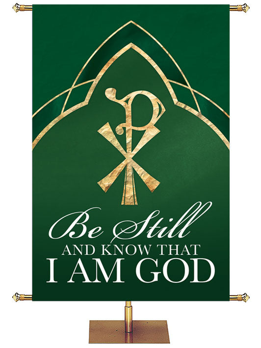  Irregular Eternal Emblems of Faith Be Still And Know (3 ft x 5 ft, Green, Pole Hems)