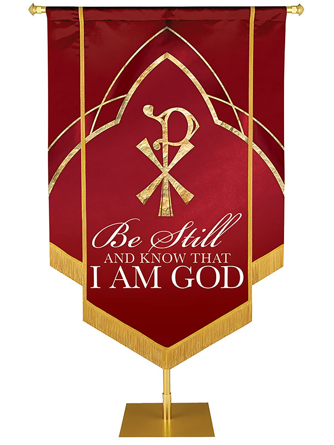 Irregular Eternal Emblems of Faith Be Still And Know Embellished Banner (3 ft 6 in x 5 ft, Red)