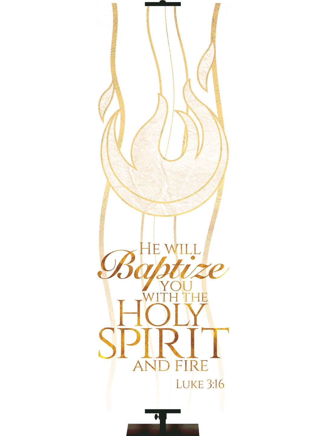 Overstock Experiencing God Symbols and Phrases Flame, He Will Baptize You (18 in x 5 ft, White, Pole Hems)