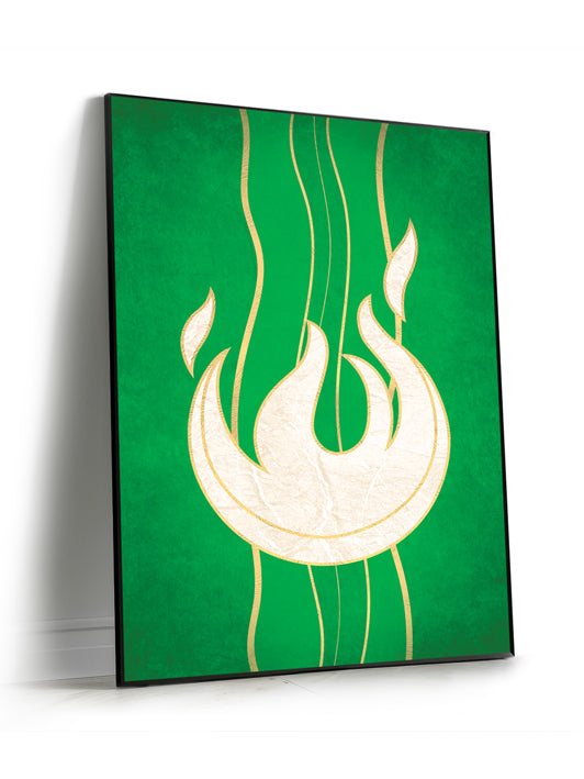 Angled View of Framed Wall Art SEG Experiencing God Symbols Flame