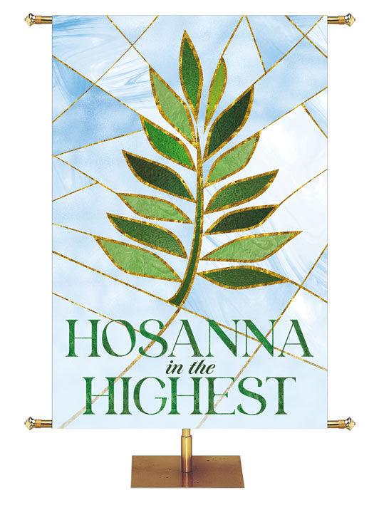 Church Banner Luminescent Easter Hosanna in the Highest with Palm Symbol in the look of stained glass