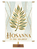 Fabric Church Banner Hosanna in the Highest with Palm Symbol with gold accents in the look of classic Christian Mosaic Art