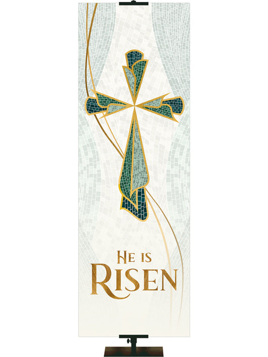 Irregular Easter Mosaic He is Risen (5 ft x 15 ft, Pole Hems)