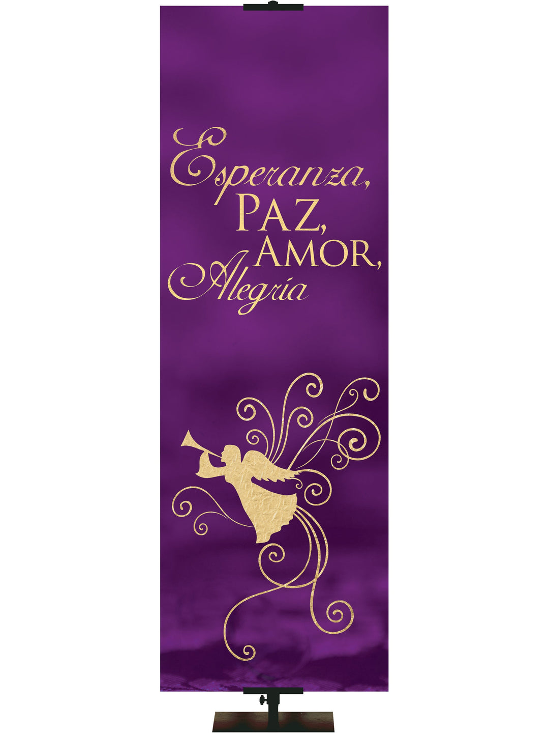 Irregular Spanish Advent Foil Hope, Peace, Love, Joy (2 ft x 6 ft, Wood Violet, Pole Hems)