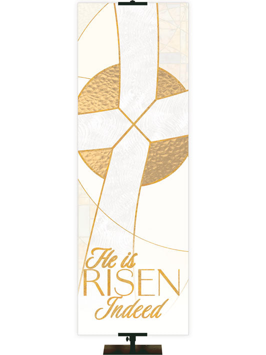 Church Banner He Is Risen Indeed - Cross Right Format on White Expressions of Easter design