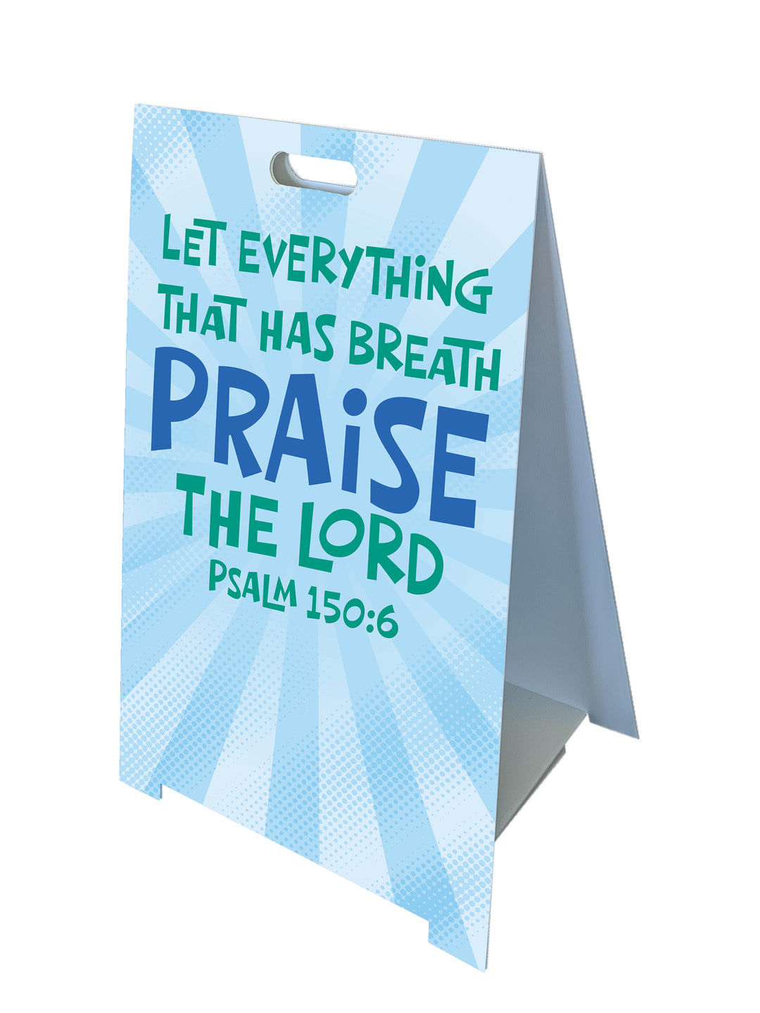 Fold-A-Frame™ sign with Praise the Lord on scripture burst background