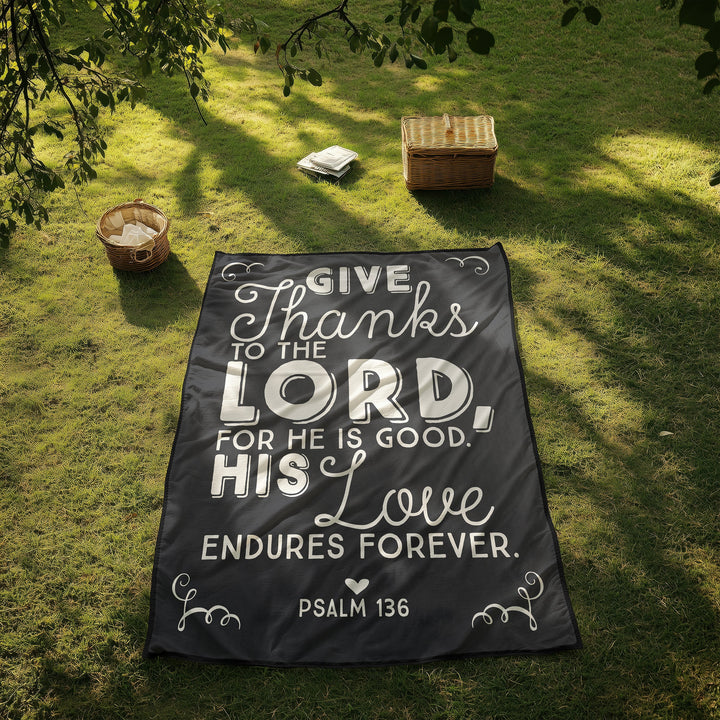 Give Thanks To The Lord Chalkboard Picnic Faith Blanket