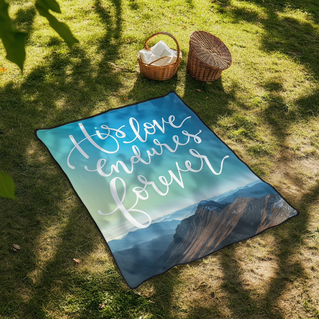 His Love Endures Words of Faith Picnic Faith Blanket