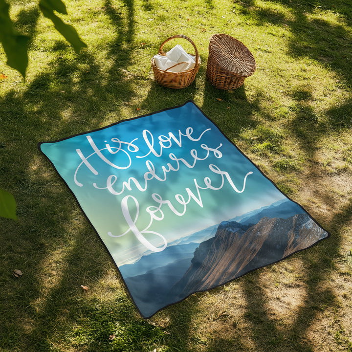 His Love Endures Words of Faith Picnic Faith Blanket