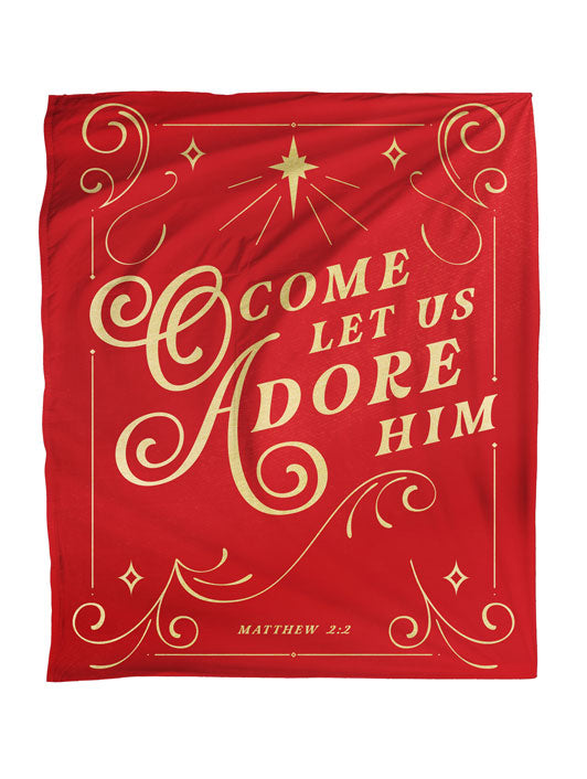O Come Let Us Adore Him Shimmering Christmas Faith Blanket Throw