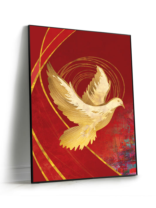 Angled View of Framed Wall Art SEG Graceful Liturgy Dove