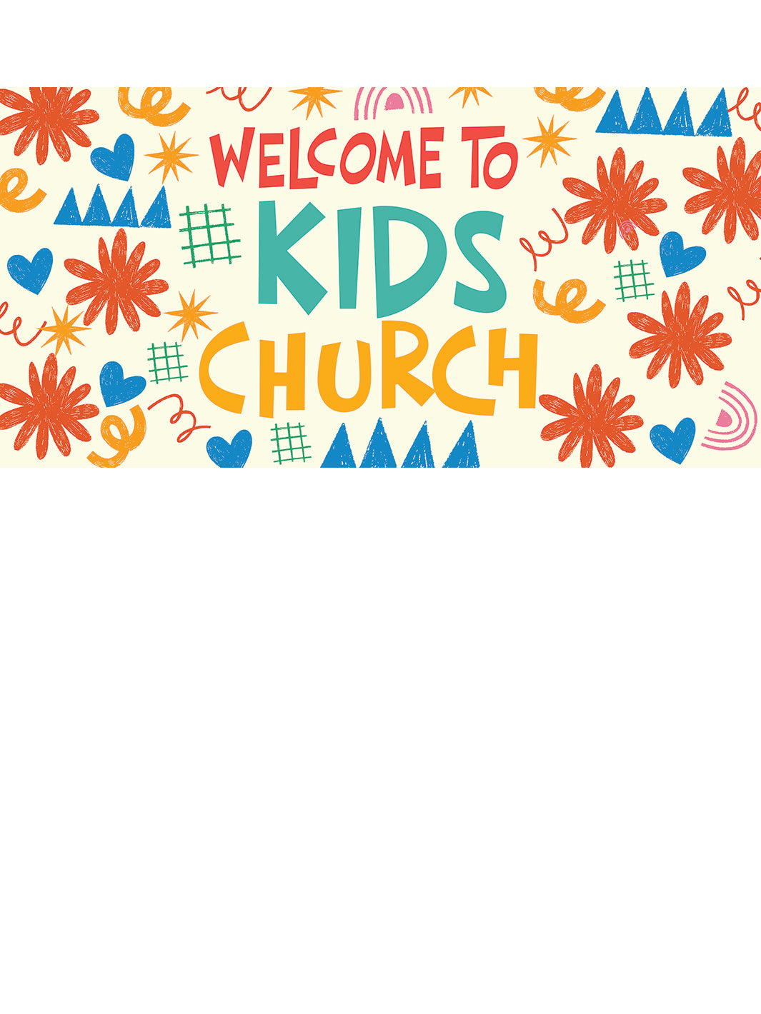 Welcome to Kids Church on crayon doodle horizontal banner