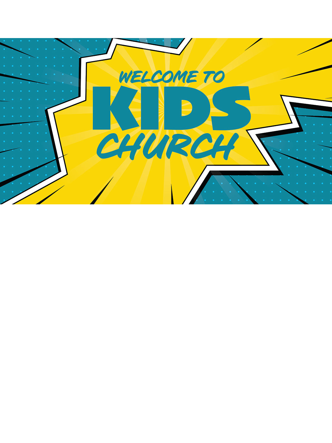 Welcome to Kids Church on comic book horizontal banner