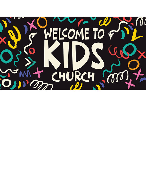 Welcome To Kids Church Doodle Markers Horizontal Banner