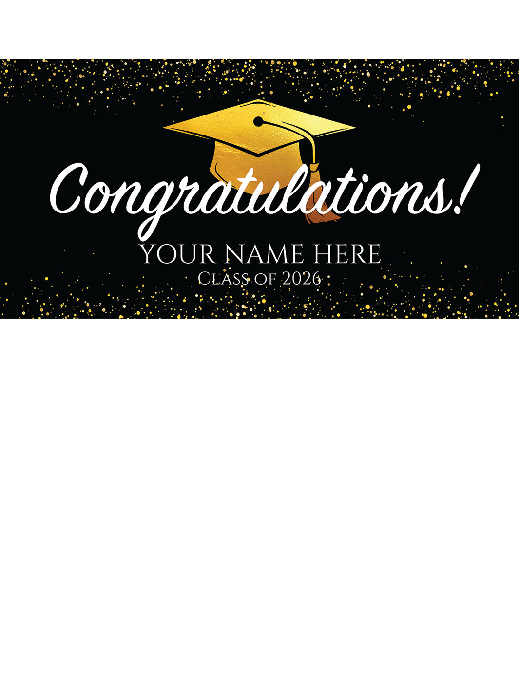 Black Banner with Gold Graduation Cap and Gold Sparkles custom horizontal banner