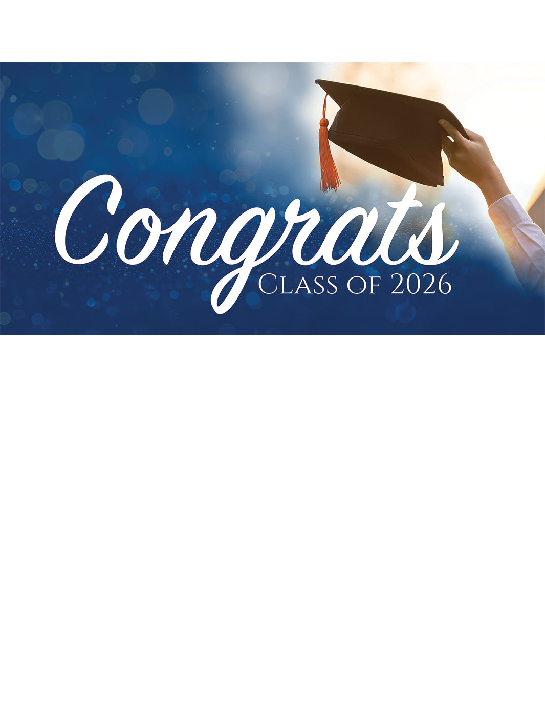 Blue background with illuminated graduation cap and tassel custom horizontal banner