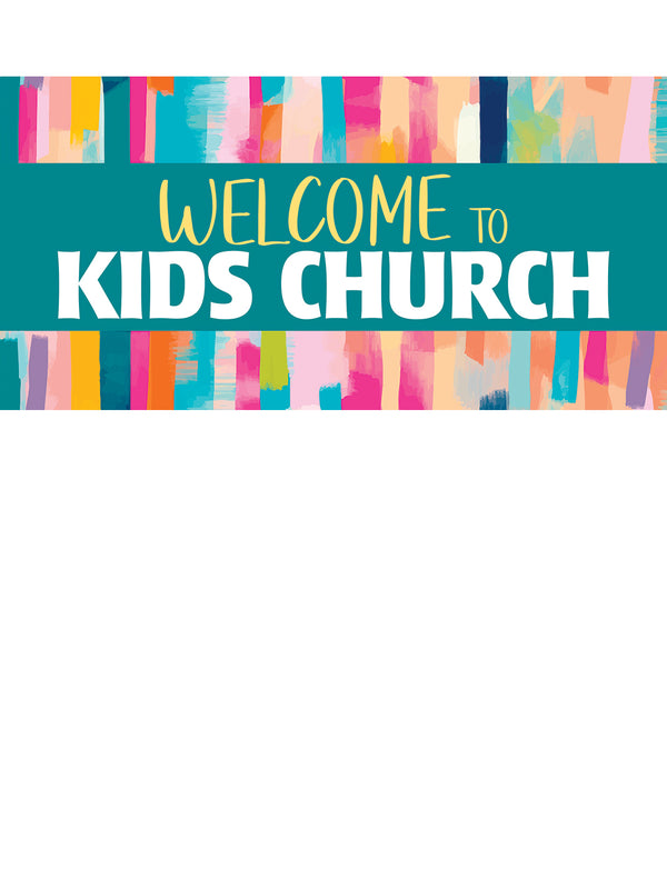 Welcome To Kids Church Pastel Stripes Horizontal Banner